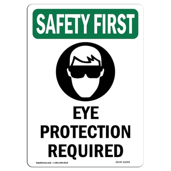 OSHA, Eye Protection Required W/ Symbol, 5in X 3.5in Decal, 10PK, OS-SF-D-35-V-11094-10PK